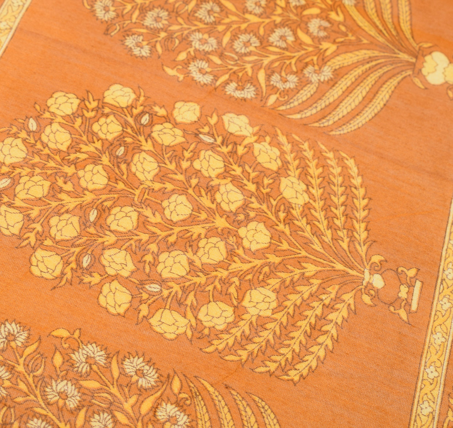 Sushila Vintage Mustard Floral Dupatta Pure Cotton Silk Printed Wrap Long Stole