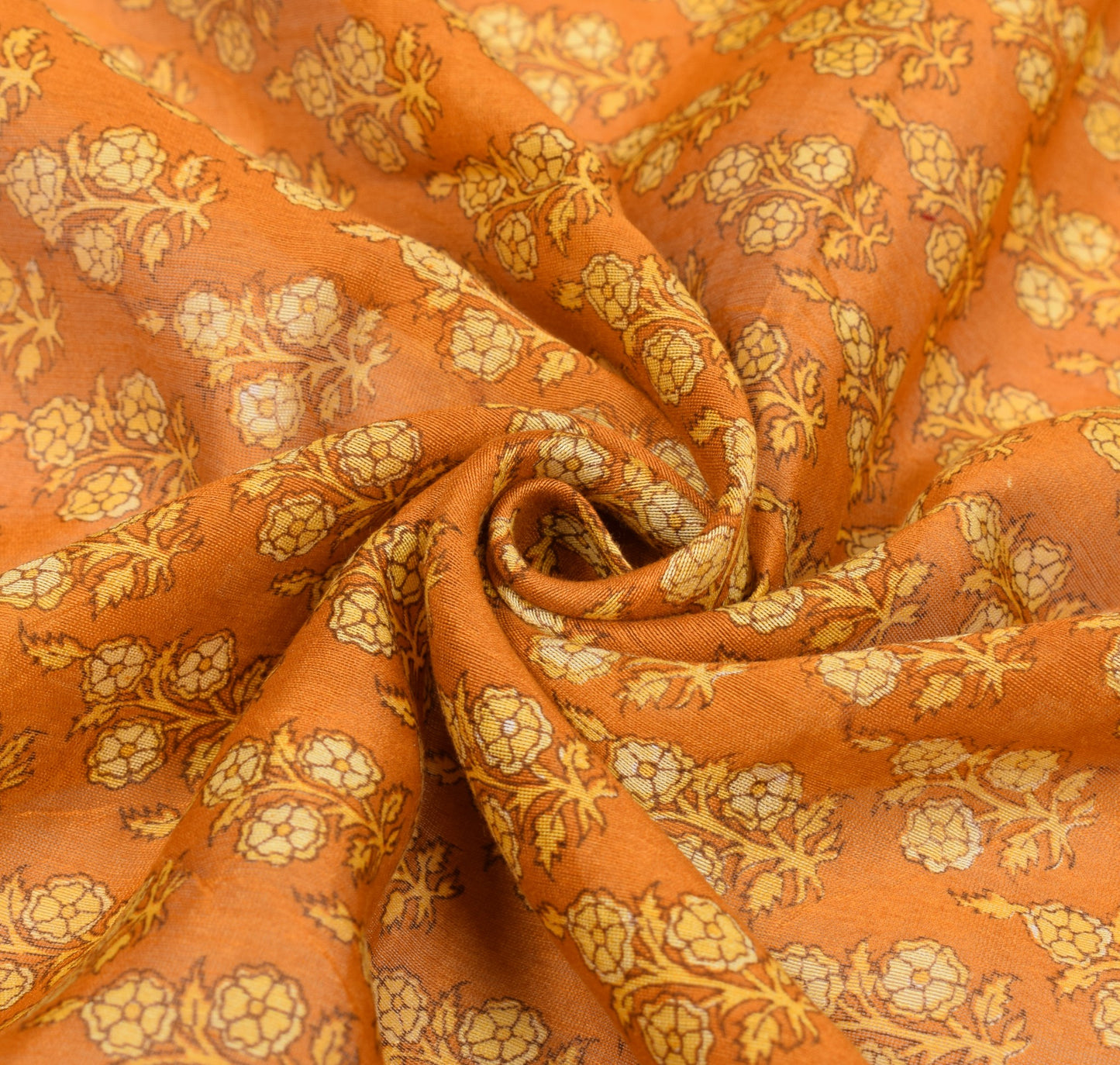 Sushila Vintage Mustard Floral Dupatta Pure Cotton Silk Printed Wrap Long Stole