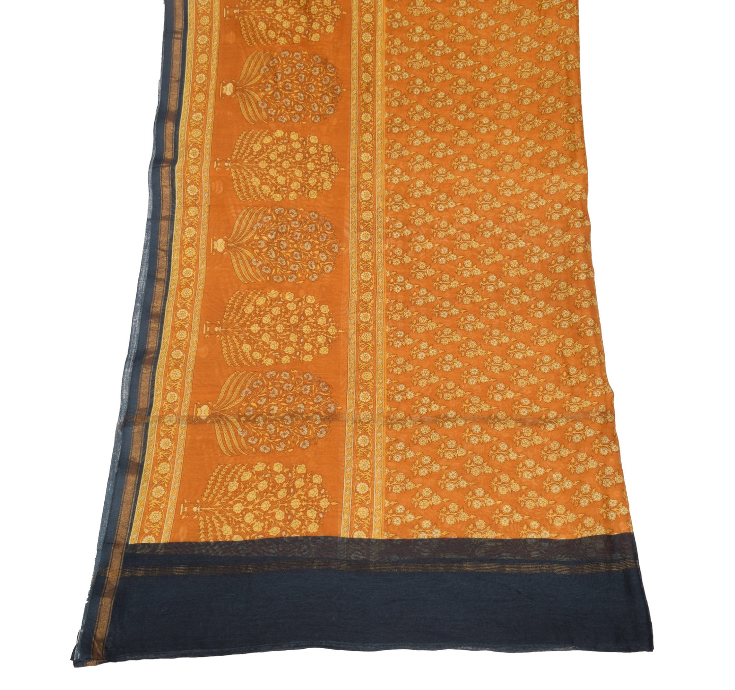 Sushila Vintage Mustard Floral Dupatta Pure Cotton Silk Printed Wrap Long Stole