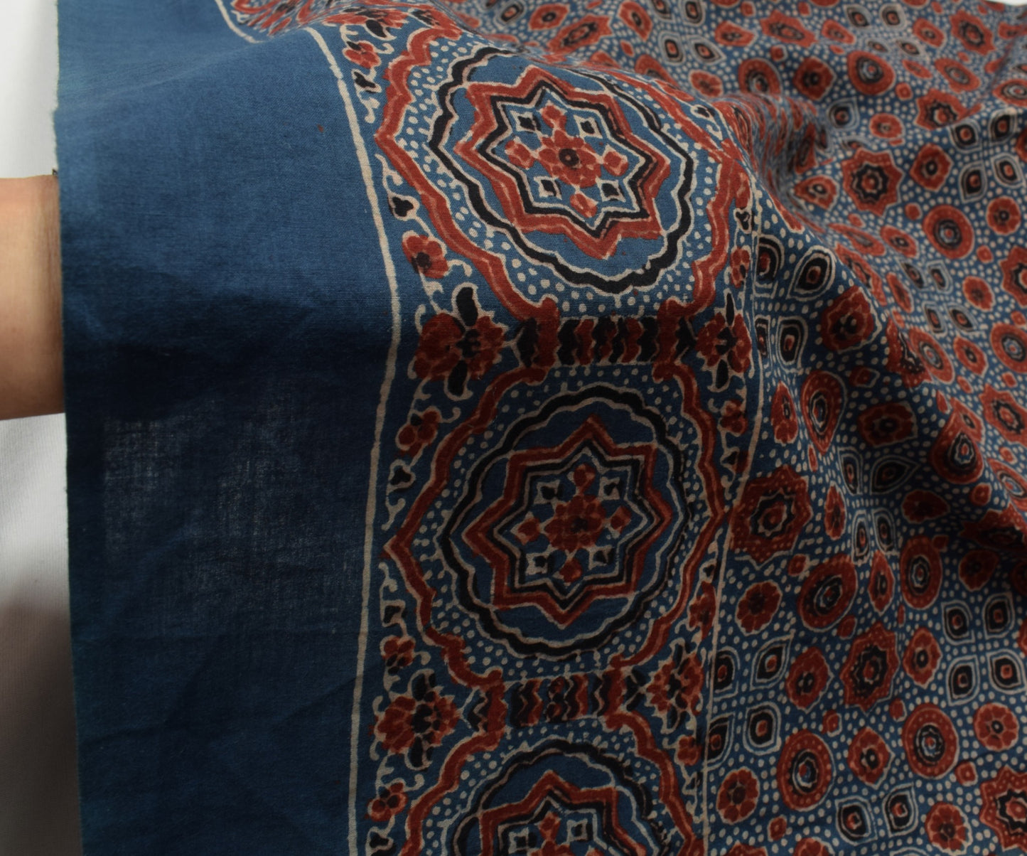 Sushila Vintage Ajrakh Hand Block Dupatta Steel Blue PureCotton Long Stole Hijab