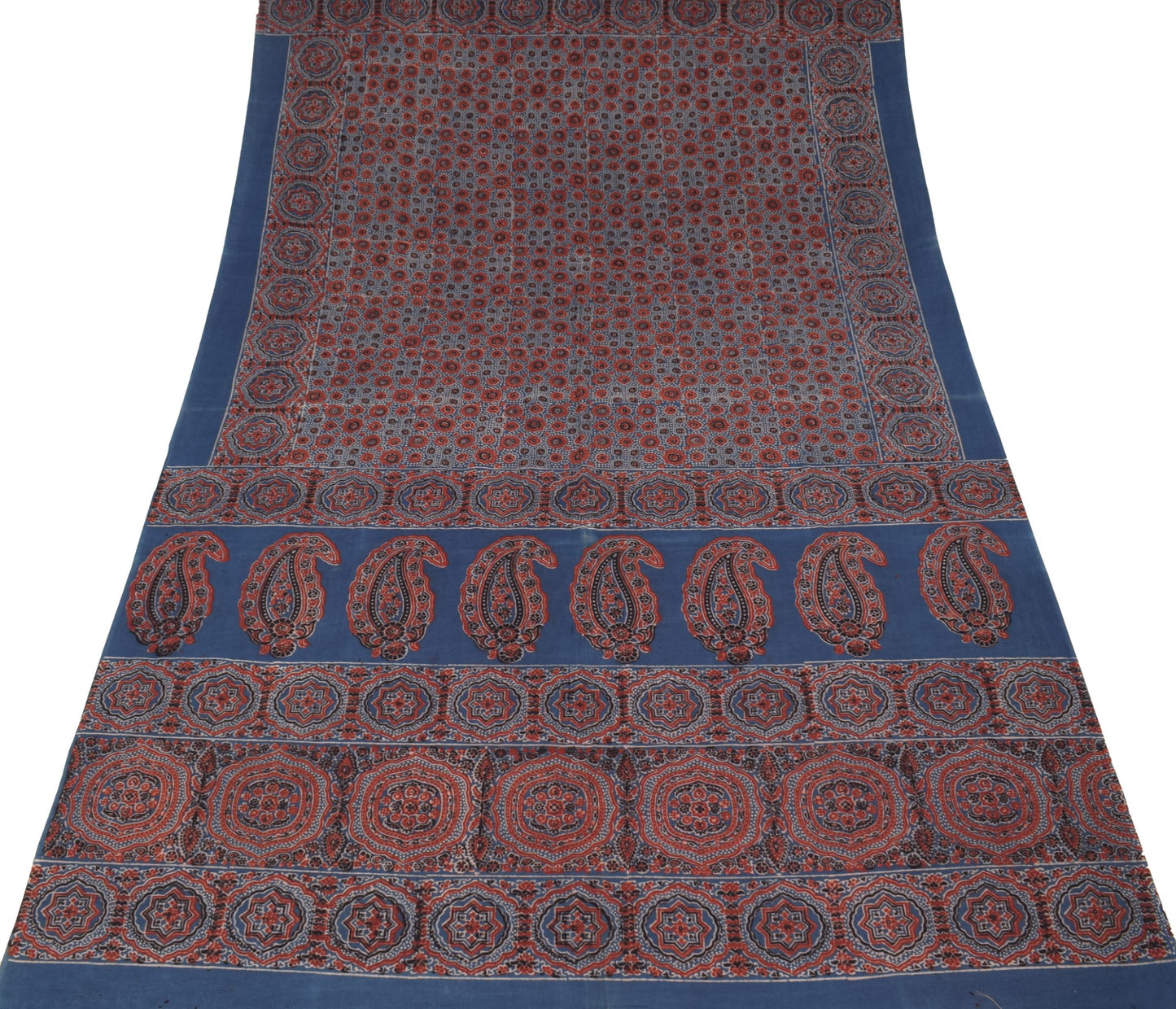 Sushila Vintage Ajrakh Hand Block Dupatta Steel Blue PureCotton Long Stole Hijab
