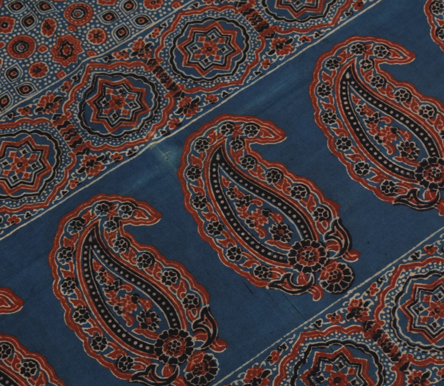 Sushila Vintage Ajrakh Hand Block Dupatta Steel Blue PureCotton Long Stole Hijab