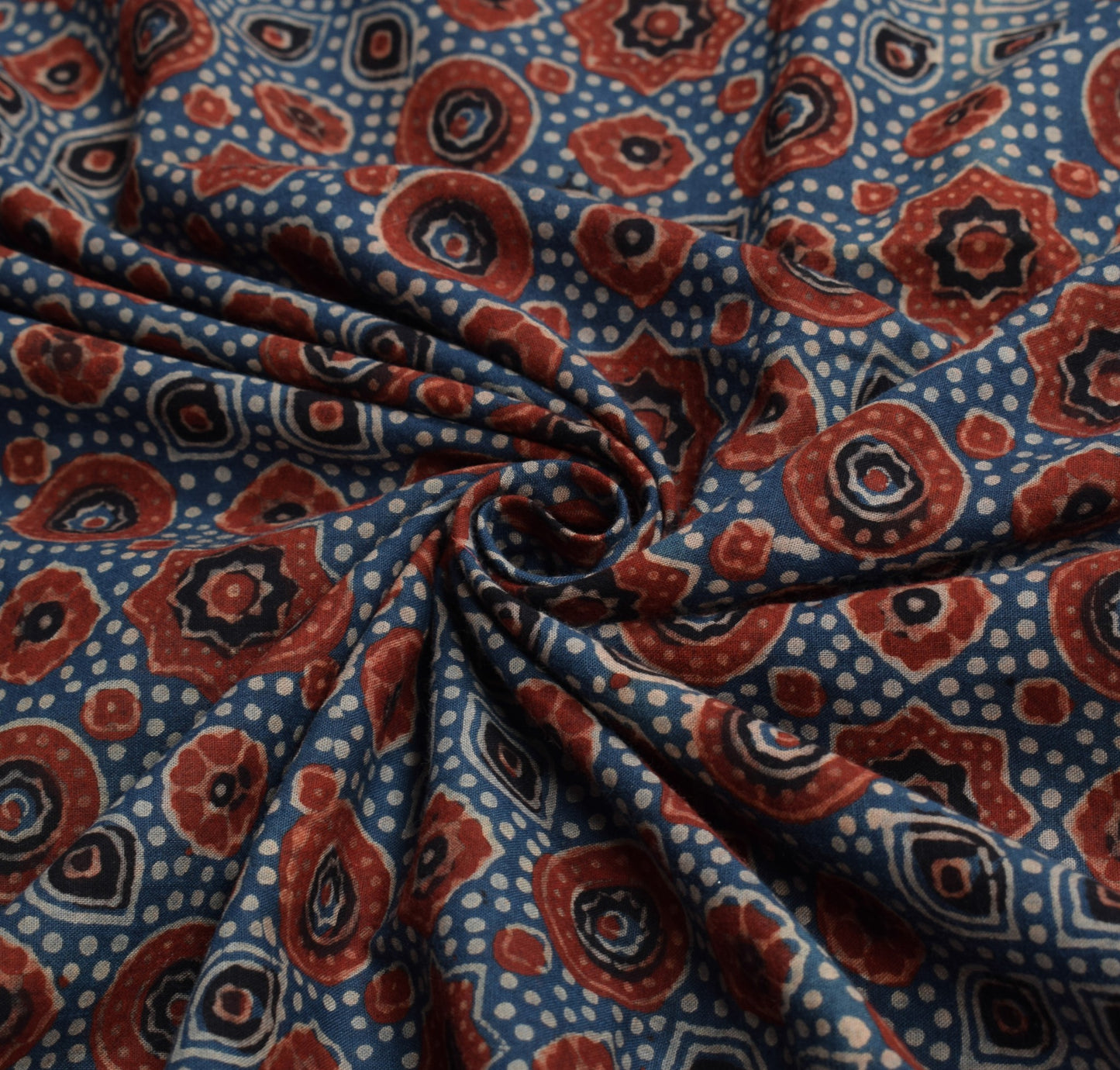Sushila Vintage Ajrakh Hand Block Dupatta Steel Blue PureCotton Long Stole Hijab