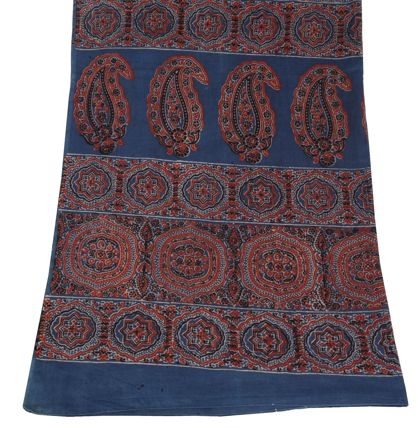 Sushila Vintage Ajrakh Hand Block Dupatta Steel Blue PureCotton Long Stole Hijab