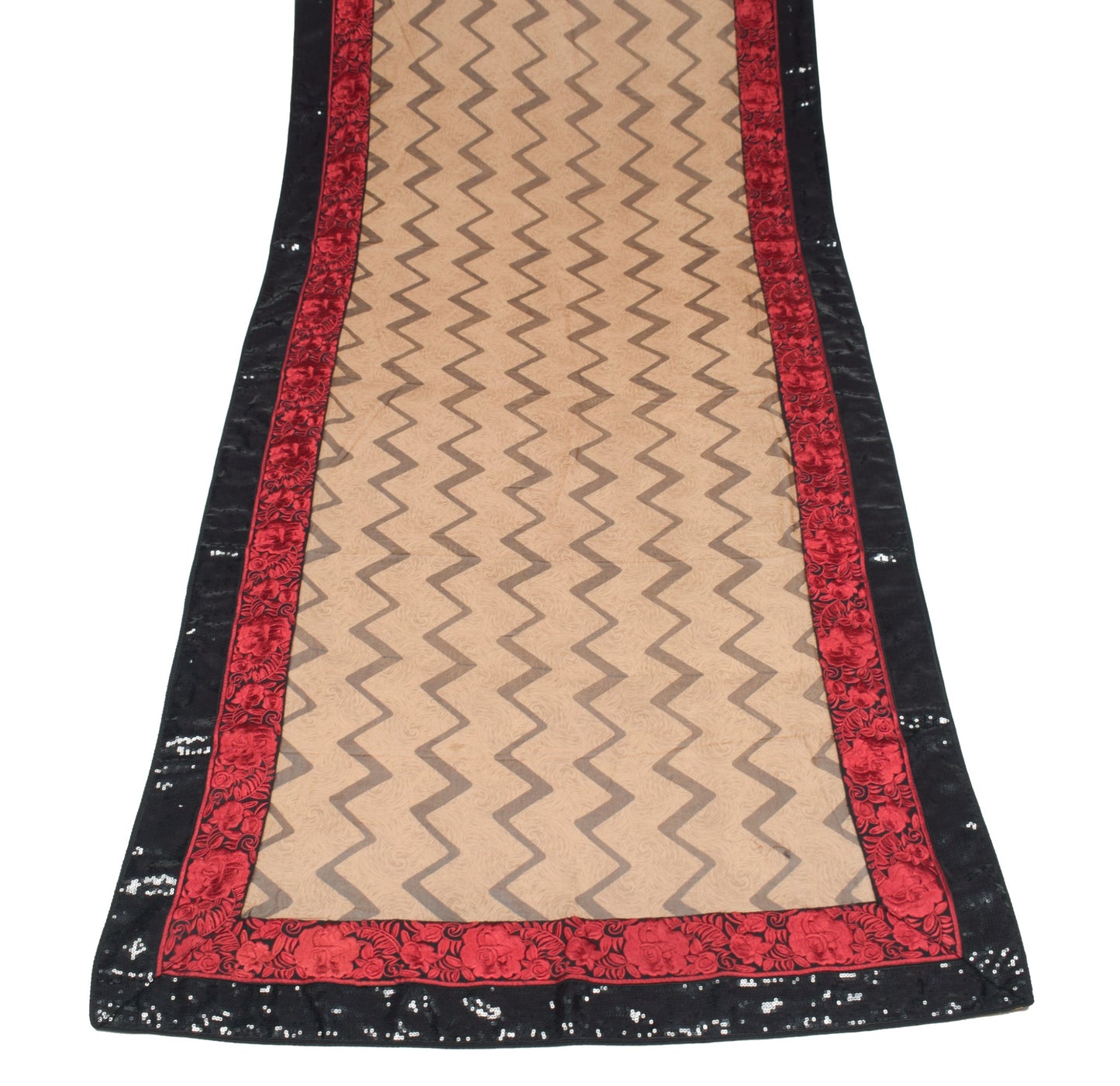 Sushila Vintage Printed Patch Work Dupatta Pure Georgette Brown Long Stole Wrap