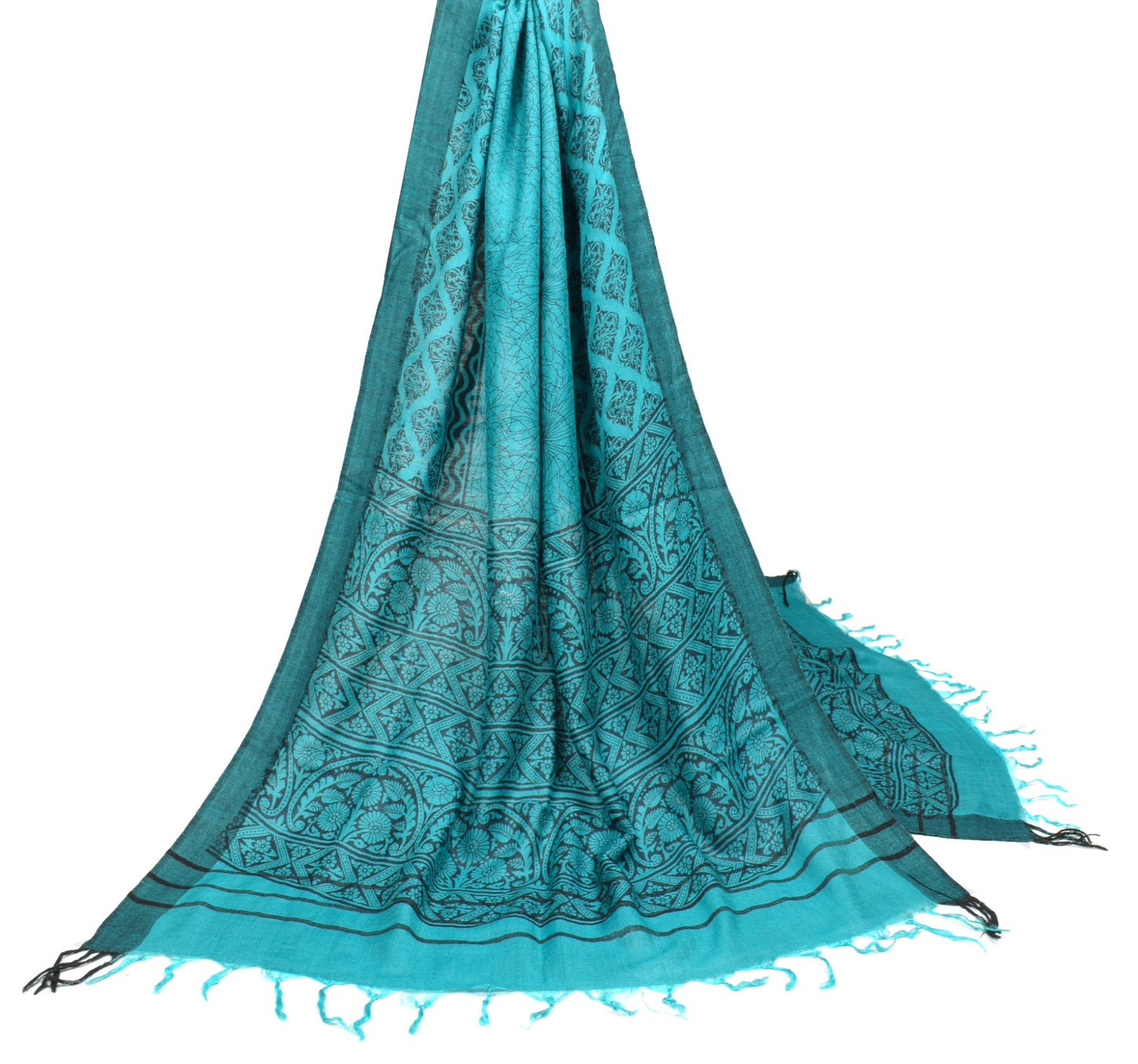 Sushila Vintage Pure Woolen Dupatta Printed & Woven Aqua Blue Soft Long Stole
