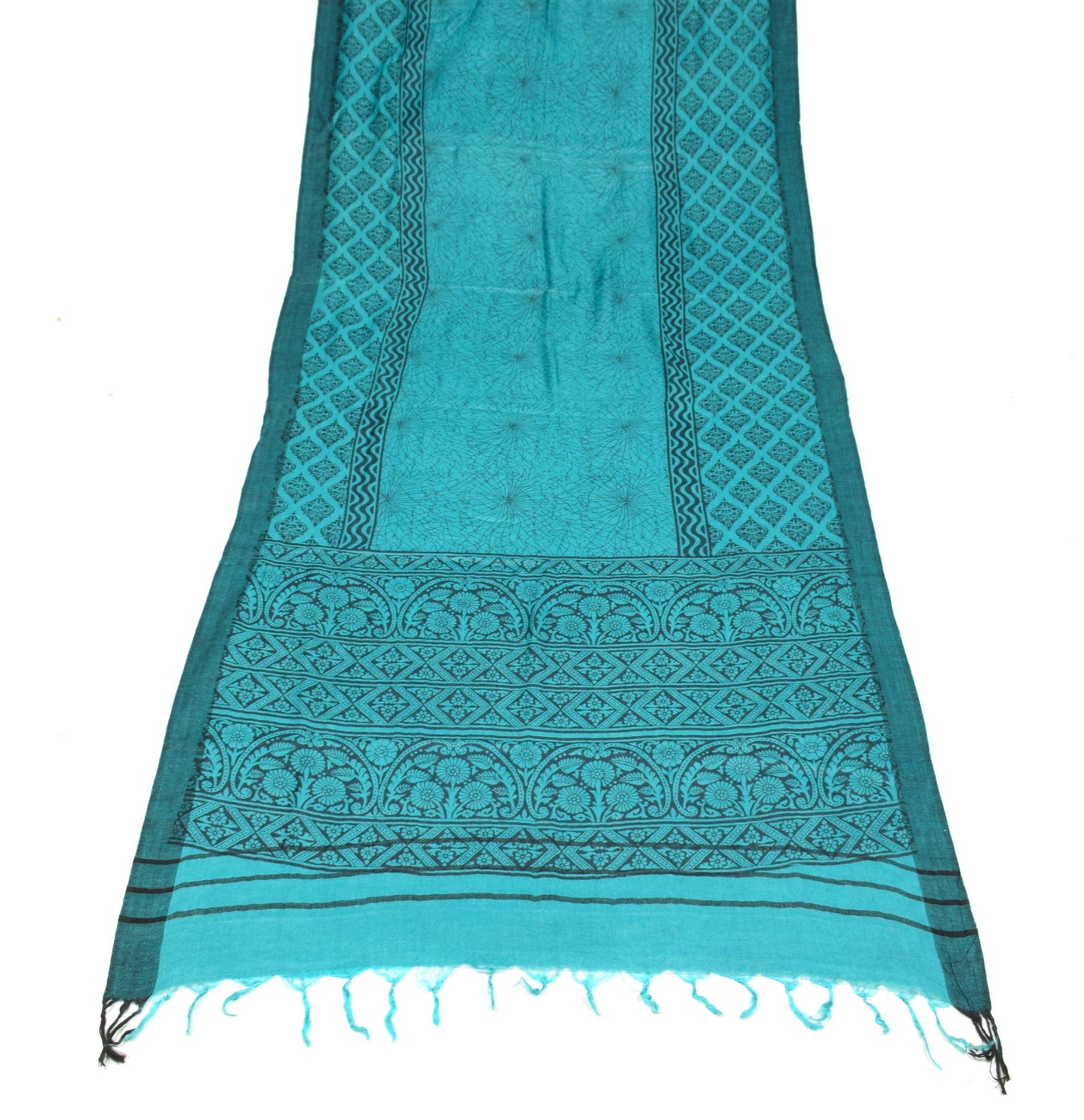 Sushila Vintage Pure Woolen Dupatta Printed & Woven Aqua Blue Soft Long Stole