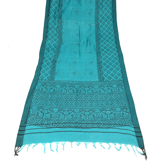 Sushila Vintage Pure Woolen Dupatta Printed & Woven Aqua Blue Soft Long Stole