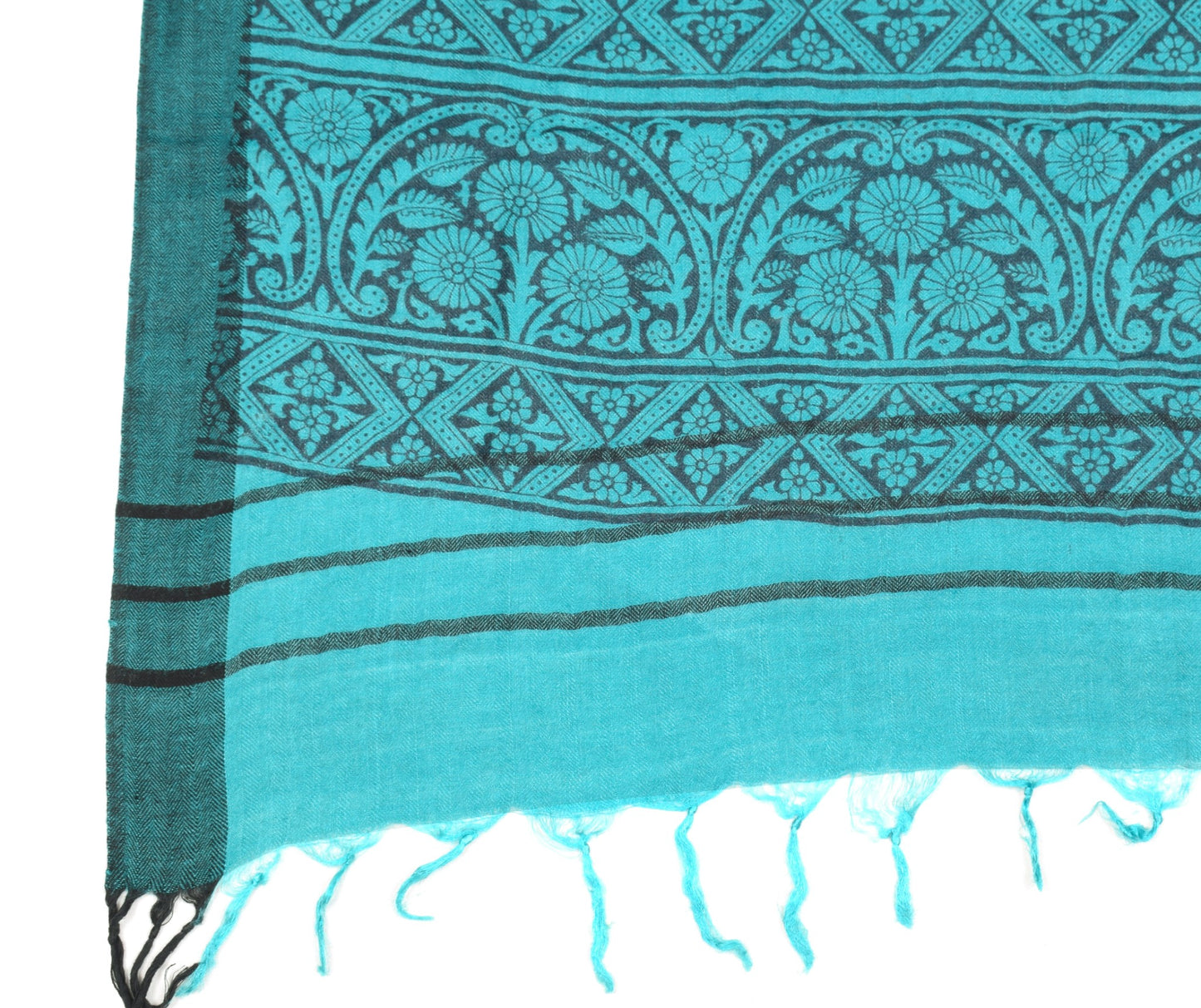 Sushila Vintage Pure Woolen Dupatta Printed & Woven Aqua Blue Soft Long Stole