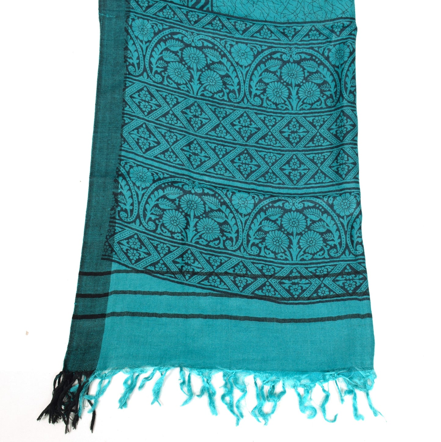 Sushila Vintage Pure Woolen Dupatta Printed & Woven Aqua Blue Soft Long Stole