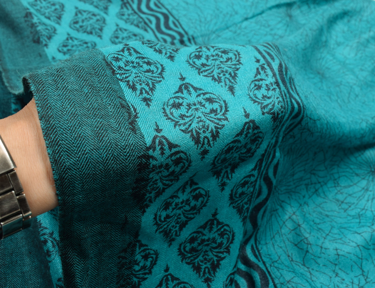 Sushila Vintage Pure Woolen Dupatta Printed & Woven Aqua Blue Soft Long Stole
