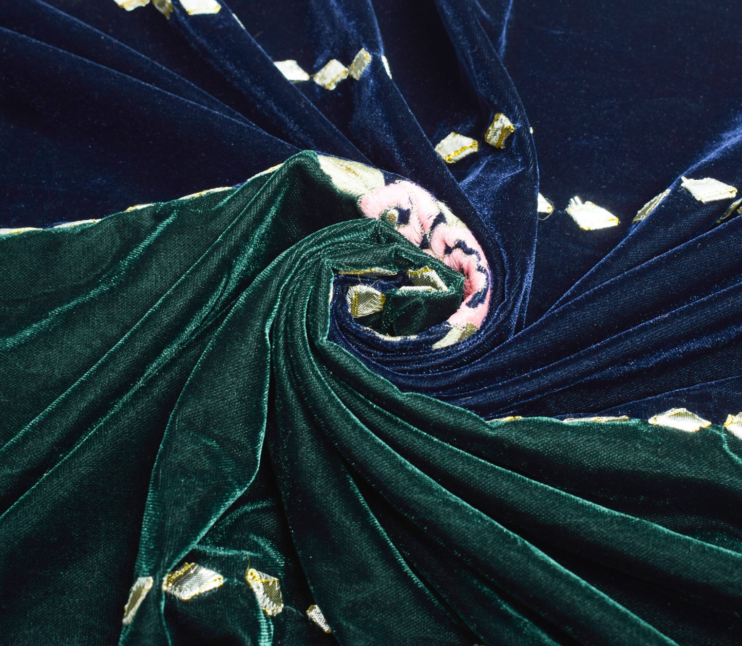 Sushila Vintage Velvet Nikaah Dupatta Embroidered Floral Green Blue Long Stole