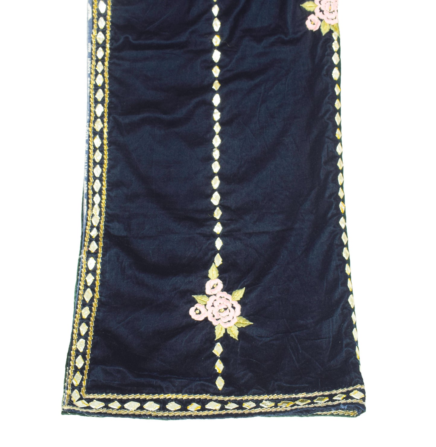 Sushila Vintage Velvet Nikaah Dupatta Embroidered Floral Green Blue Long Stole