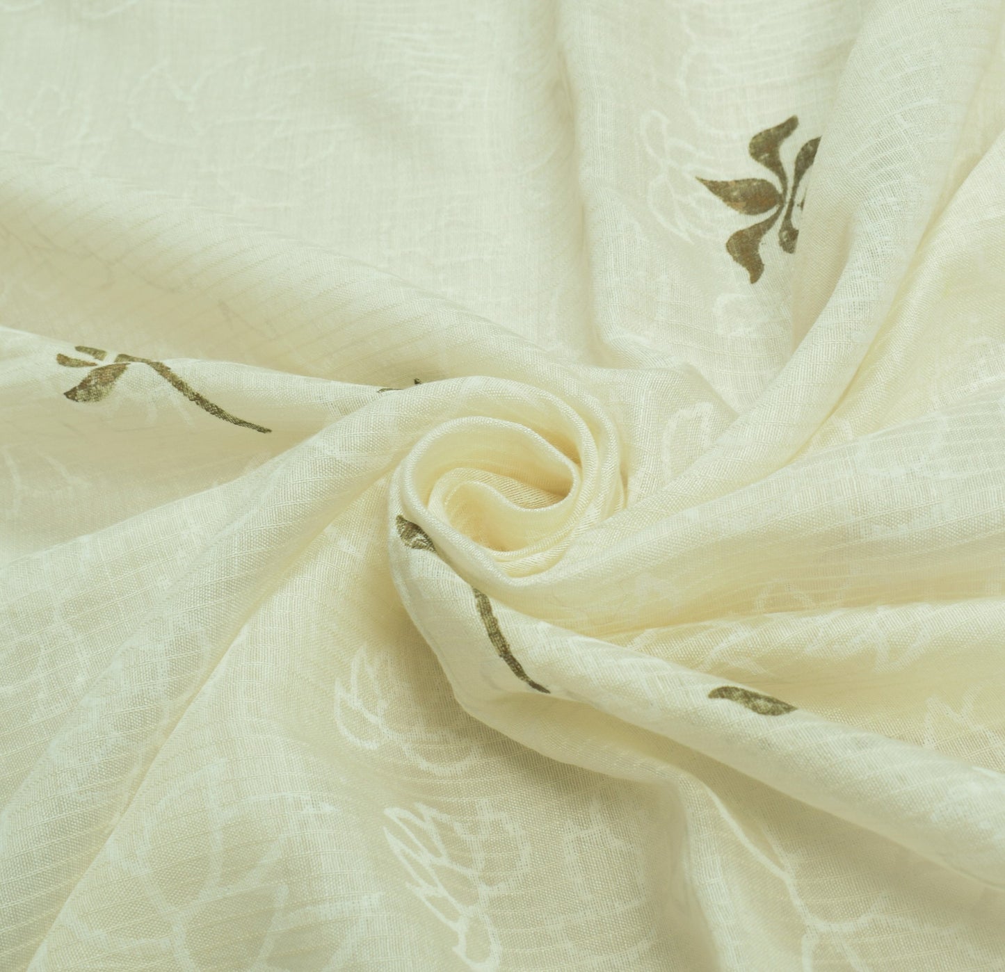 Sushila Vintage White Floral Dupatta Hand Block Silk Cotton Maheshwari LongStole