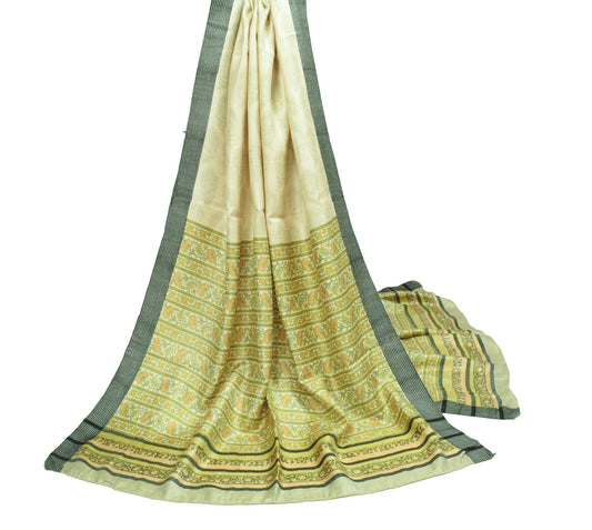Sushila Vintage Cream Dupatta Floral Printed Woven Pure Woolen Soft Long Stole