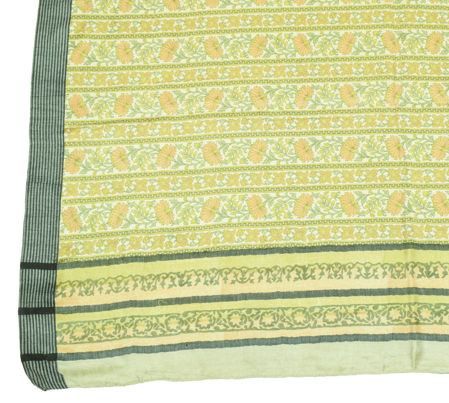 Sushila Vintage Cream Dupatta Floral Printed Woven Pure Woolen Soft Long Stole