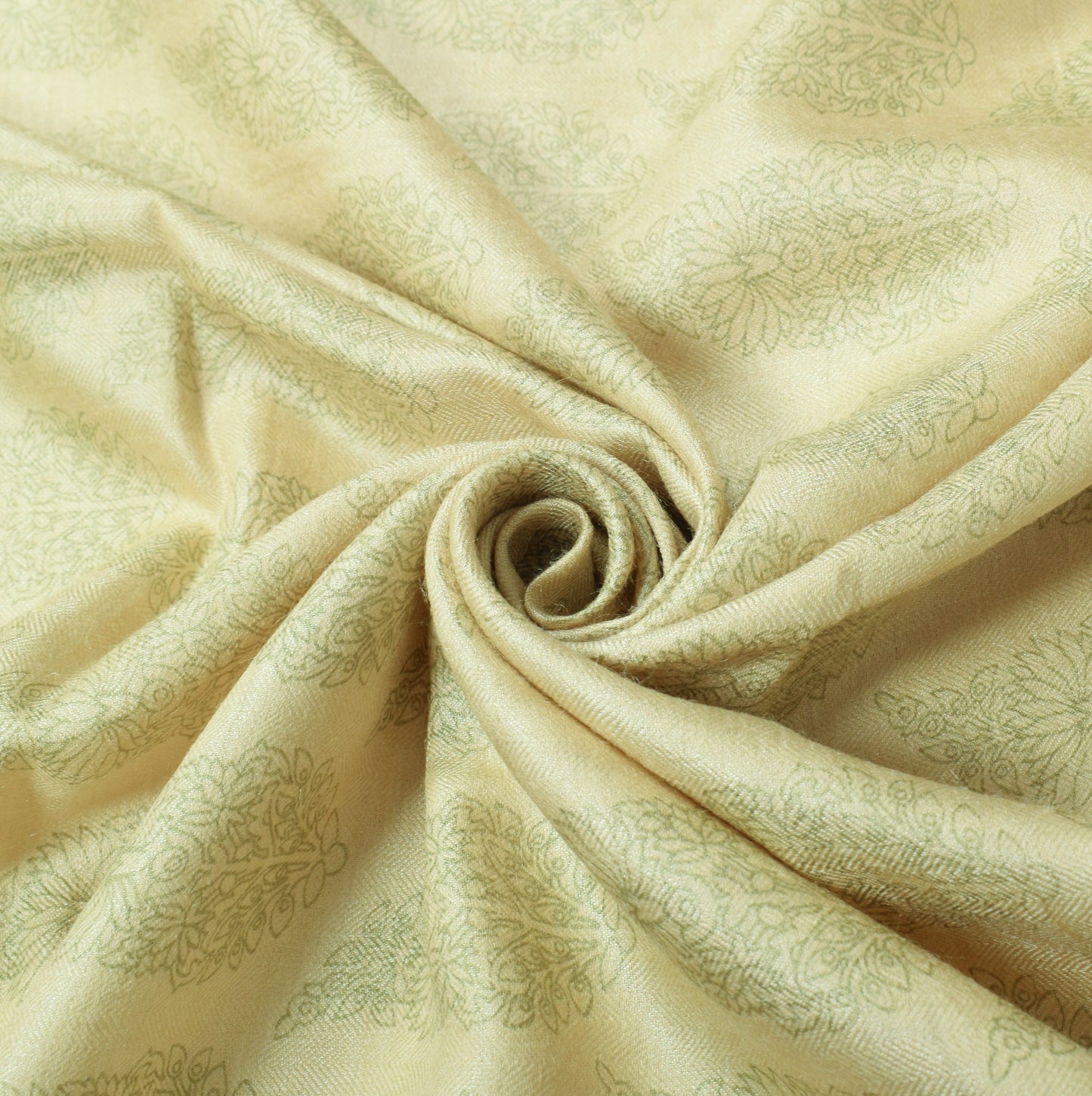 Sushila Vintage Cream Dupatta Floral Printed Woven Pure Woolen Soft Long Stole