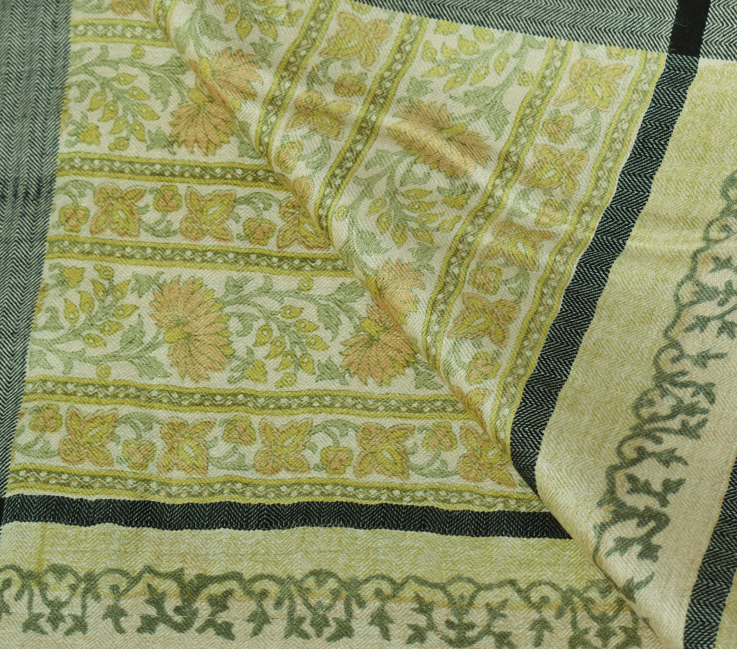 Sushila Vintage Cream Dupatta Floral Printed Woven Pure Woolen Soft Long Stole