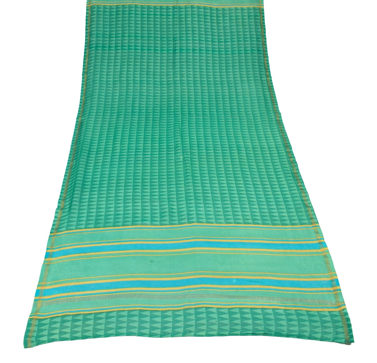 Sushila Vintage Hand Block Printed Dupatta Pure Cotton Teal Green Long Stole