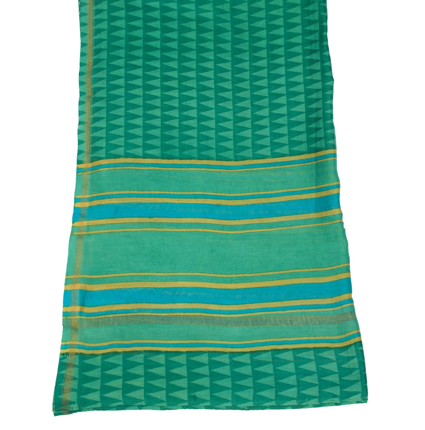 Sushila Vintage Hand Block Printed Dupatta Pure Cotton Teal Green Long Stole