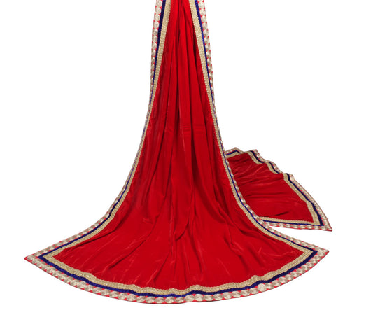 Sushila Vintage Red Velvet Wedding Dupatta Patch Work Zari Border Long Stole