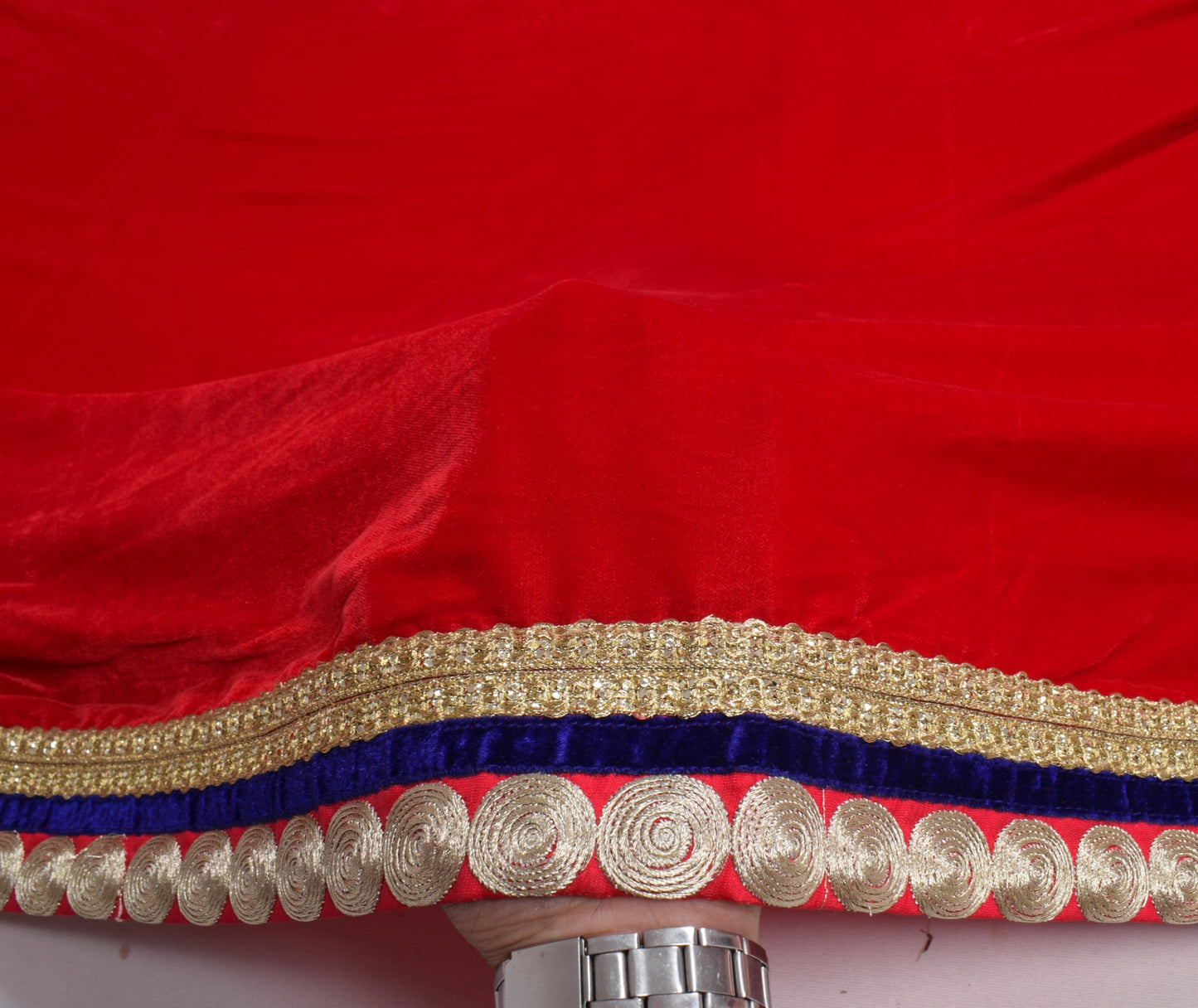 Sushila Vintage Red Velvet Wedding Dupatta Patch Work Zari Border Long Stole