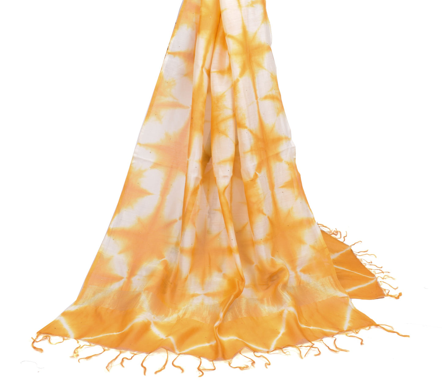 Sushila Vintage Mustard Tie-Dye Dupatta Pure Cotton Silk Mukesh Work Long Stole