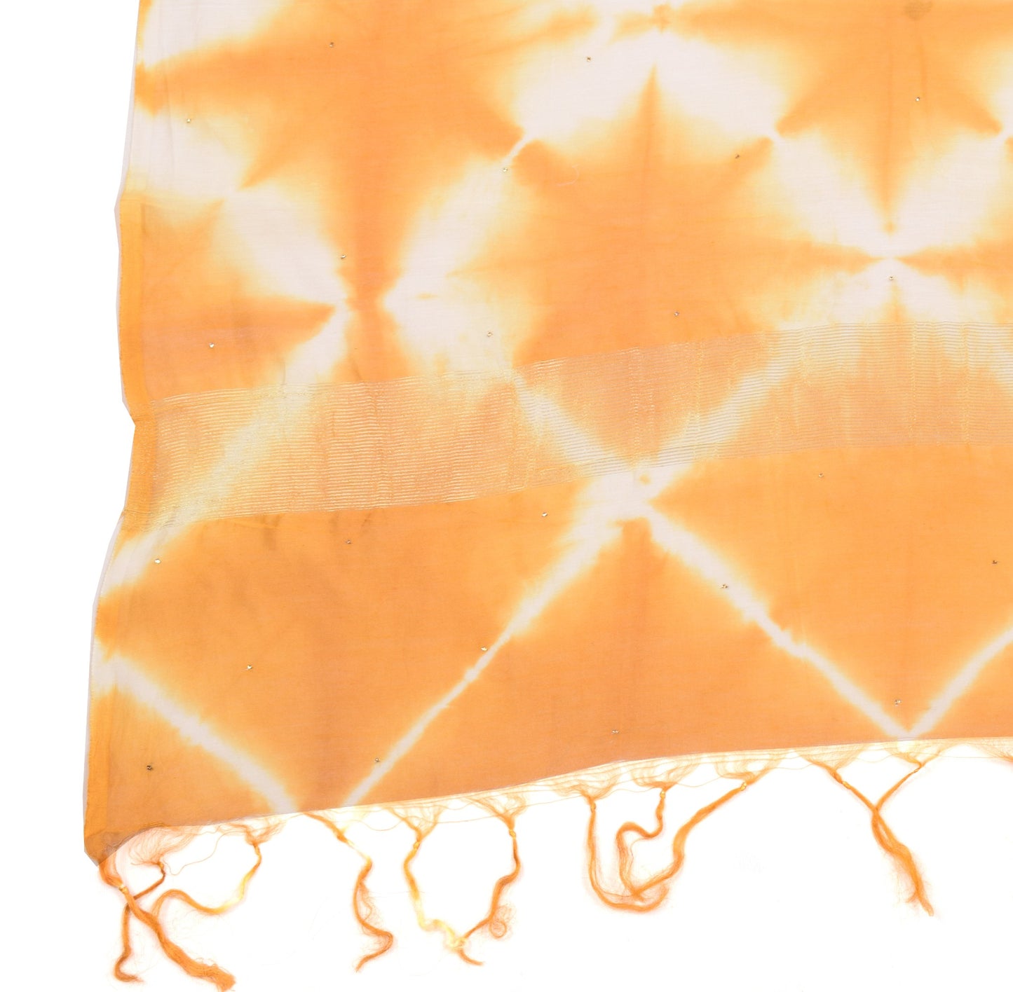 Sushila Vintage Mustard Tie-Dye Dupatta Pure Cotton Silk Mukesh Work Long Stole