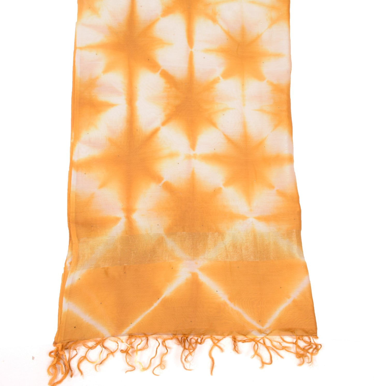 Sushila Vintage Mustard Tie-Dye Dupatta Pure Cotton Silk Mukesh Work Long Stole