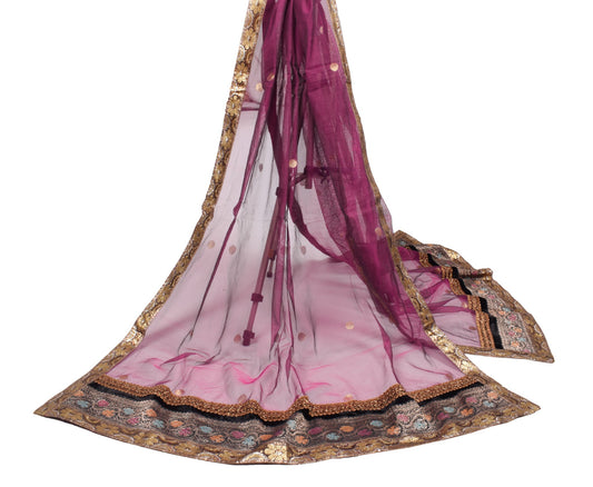 Sushila Vintage Magenta Cotton Silk Dupatta with Patch Work & Woven Long Stole