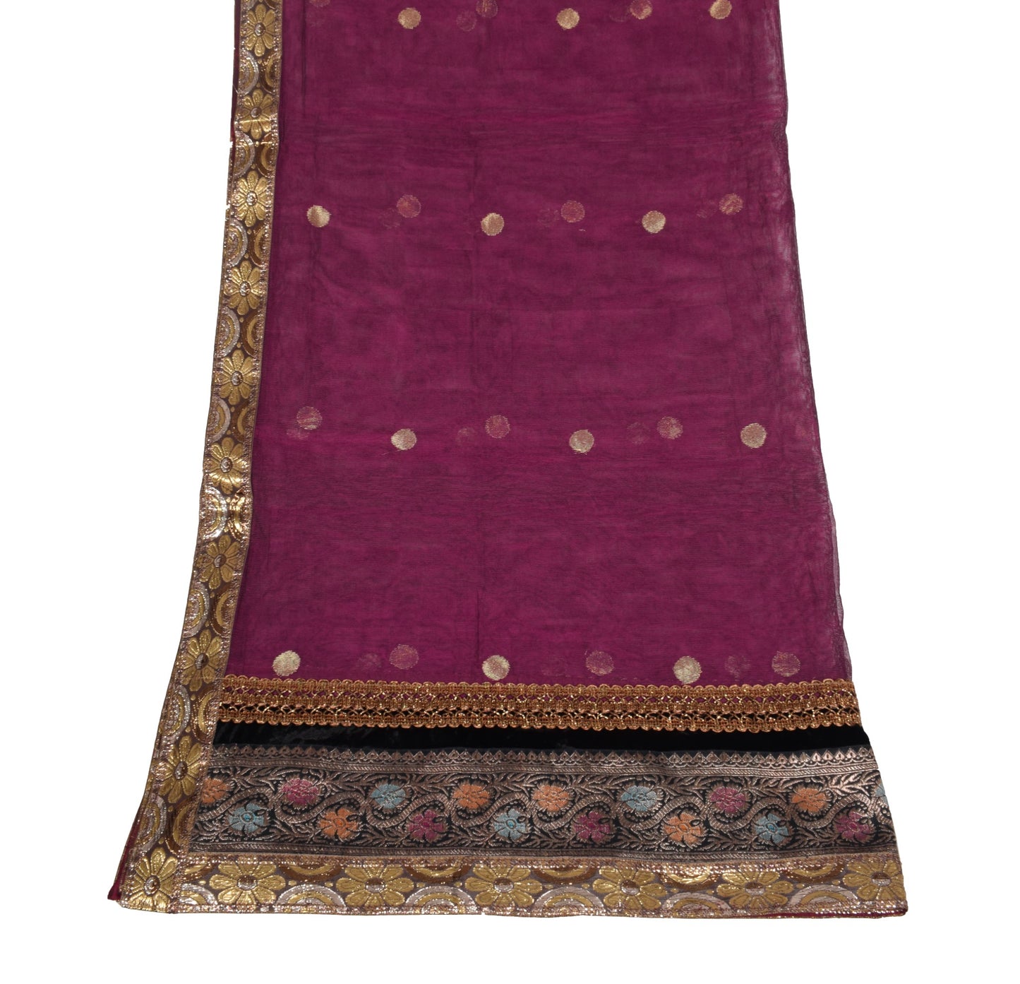 Sushila Vintage Magenta Cotton Silk Dupatta with Patch Work & Woven Long Stole