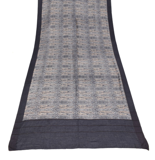 Sushila Vintage Pure Woolen Black Dupatta Paisley Printed Soft Shawl Long Stole