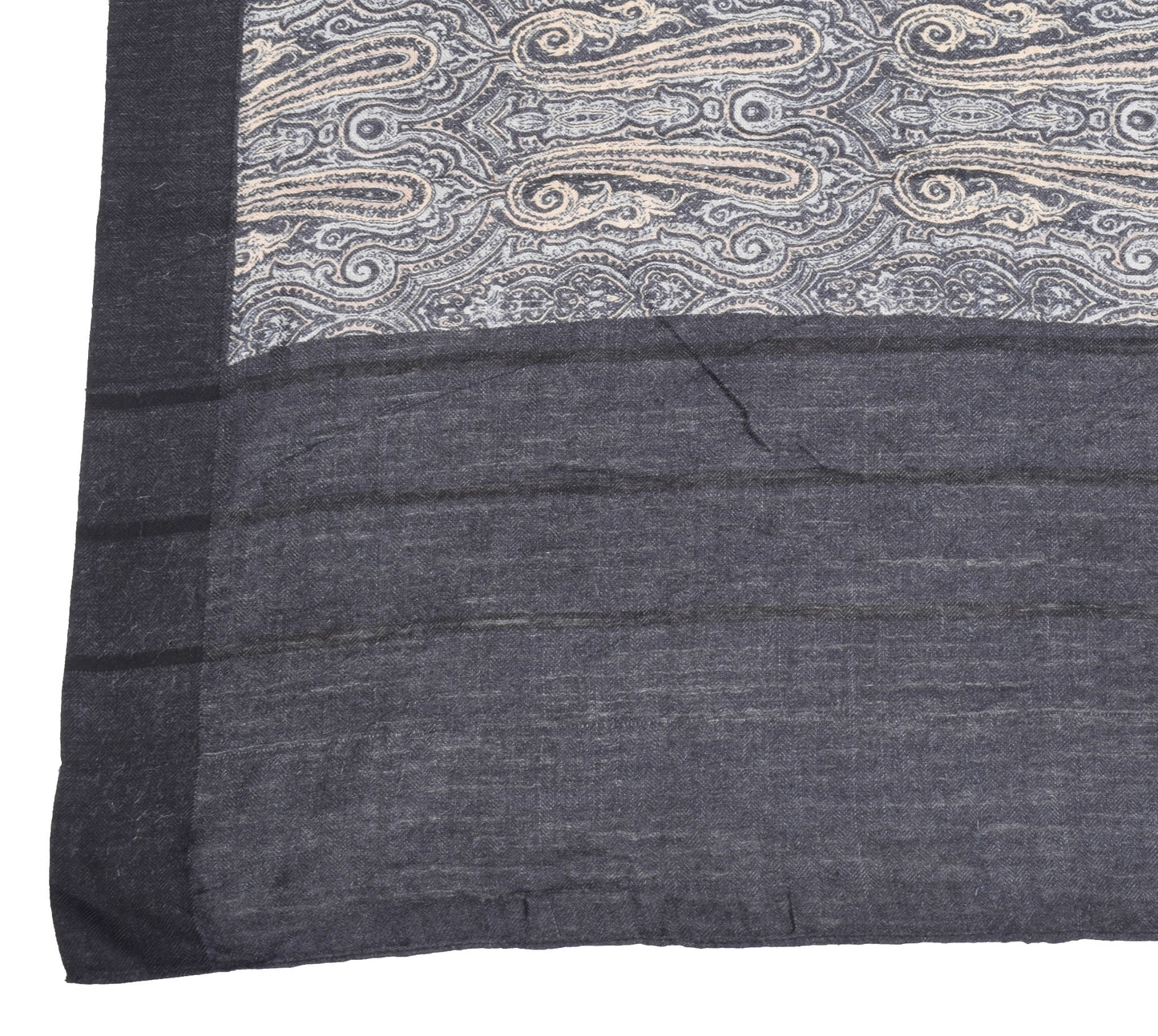 Sushila Vintage Pure Woolen Black Dupatta Paisley Printed Soft Shawl Long Stole