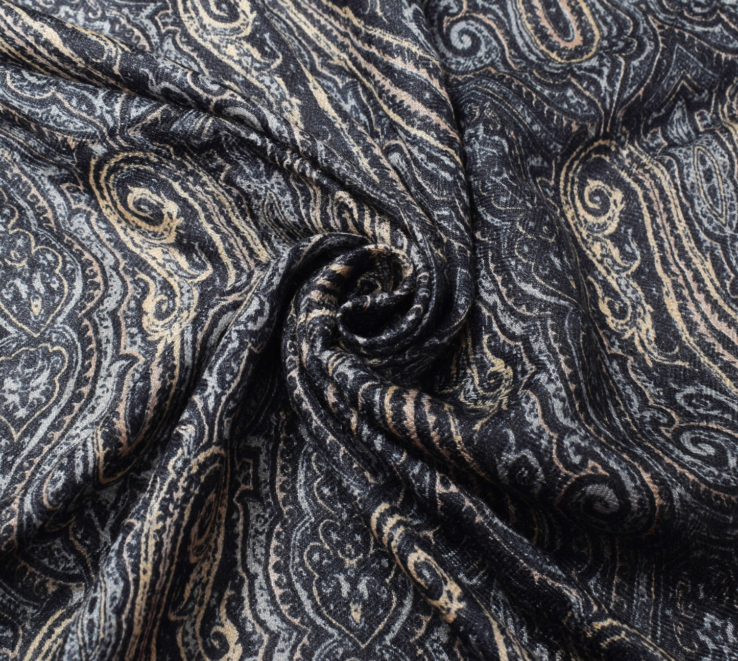 Sushila Vintage Pure Woolen Black Dupatta Paisley Printed Soft Shawl Long Stole