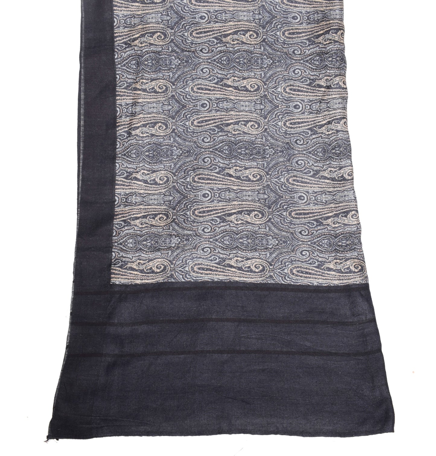 Sushila Vintage Pure Woolen Black Dupatta Paisley Printed Soft Shawl Long Stole