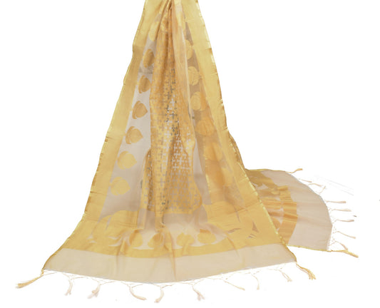 Sushila Vintage Light Brown Net Dupatta All Over Floral Woven Long Stole Scarves