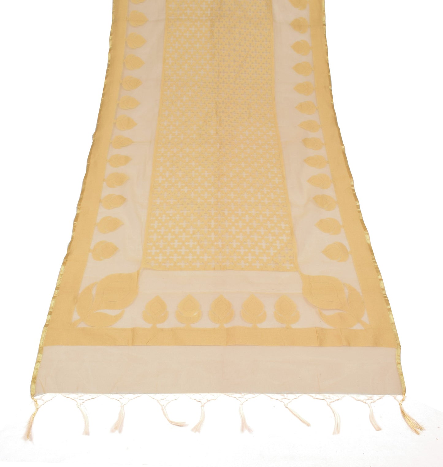 Sushila Vintage Light Brown Net Dupatta All Over Floral Woven Long Stole Scarves