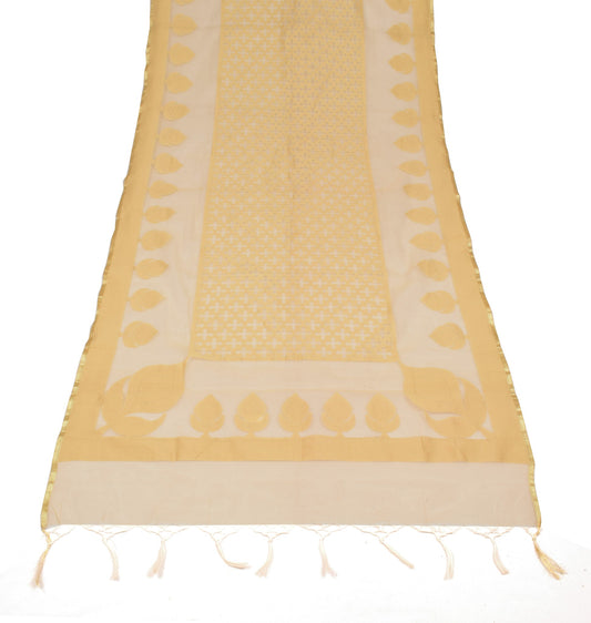 Sushila Vintage Light Brown Net Dupatta All Over Floral Woven Long Stole Scarves