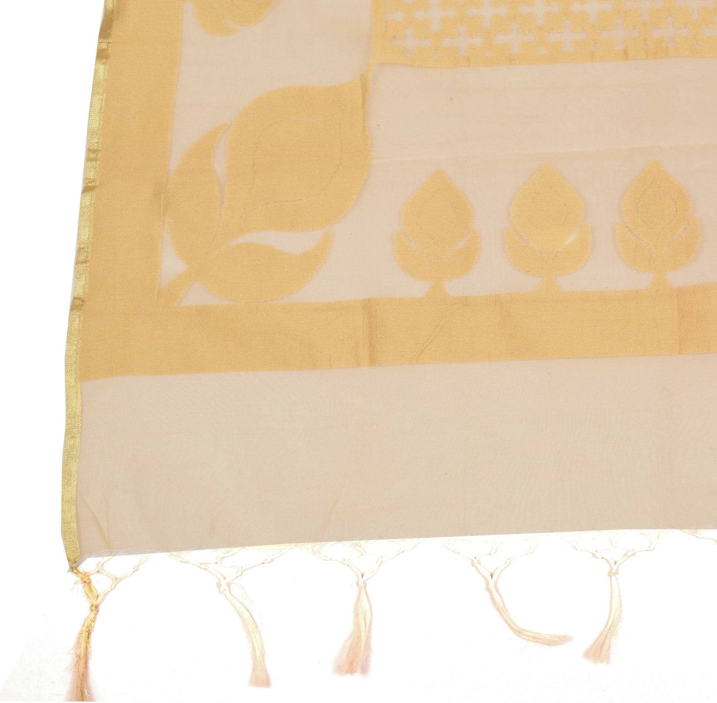 Sushila Vintage Light Brown Net Dupatta All Over Floral Woven Long Stole Scarves