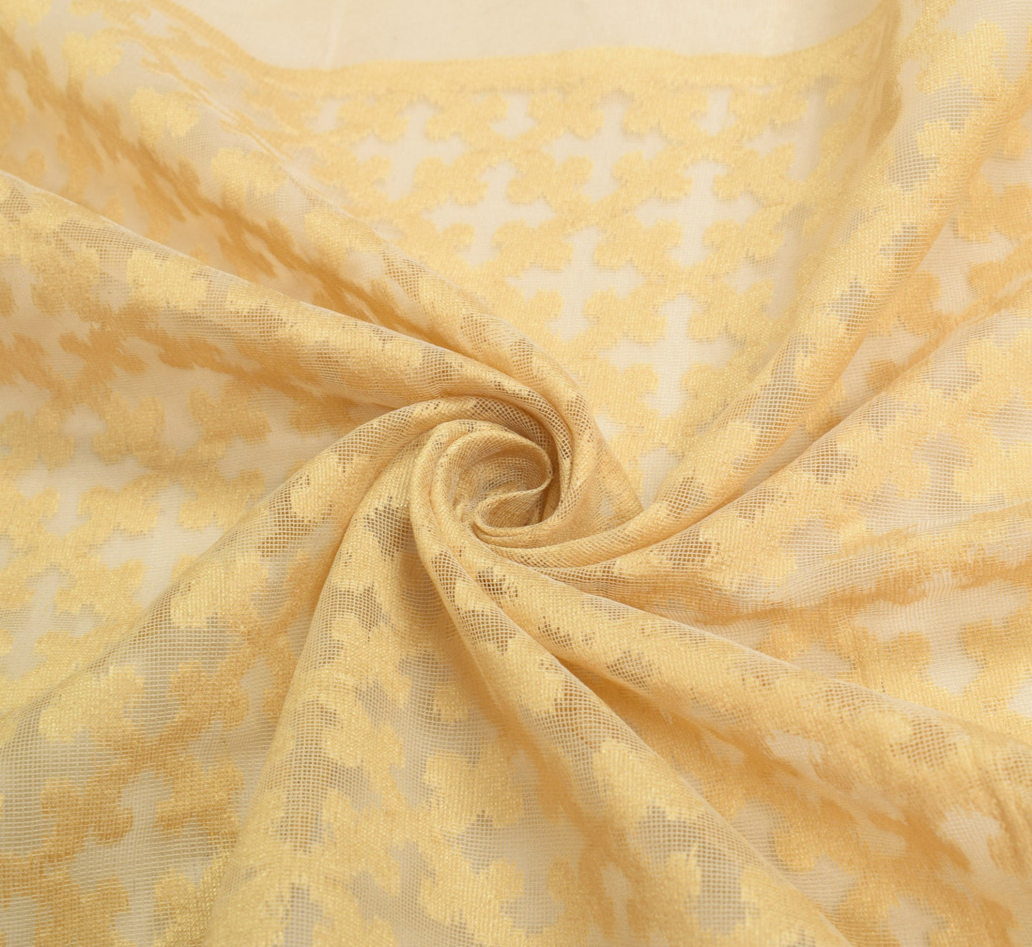 Sushila Vintage Light Brown Net Dupatta All Over Floral Woven Long Stole Scarves