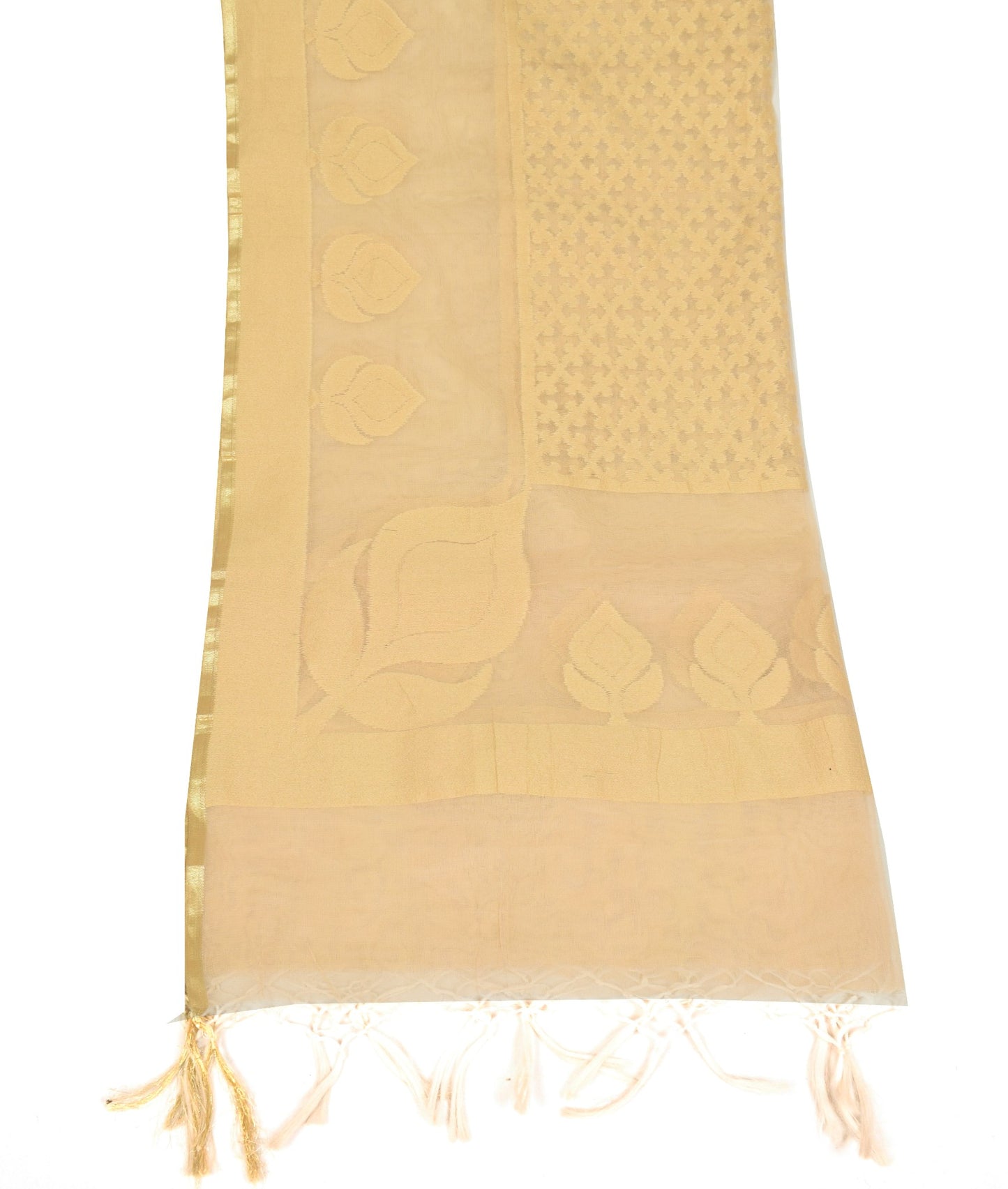 Sushila Vintage Light Brown Net Dupatta All Over Floral Woven Long Stole Scarves