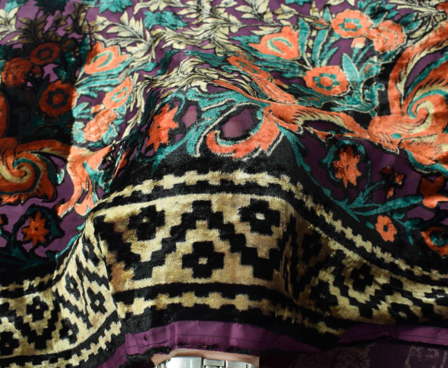 Sushila Vintage Brasso Velvet Dupatta Purple Floral Woven Soft Indian Long Stole