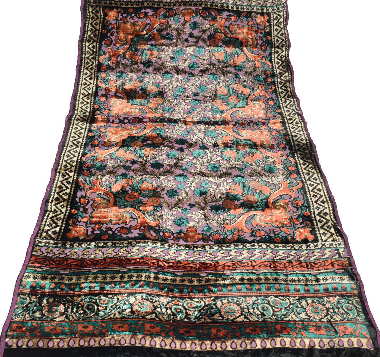 Sushila Vintage Brasso Velvet Dupatta Purple Floral Woven Soft Indian Long Stole