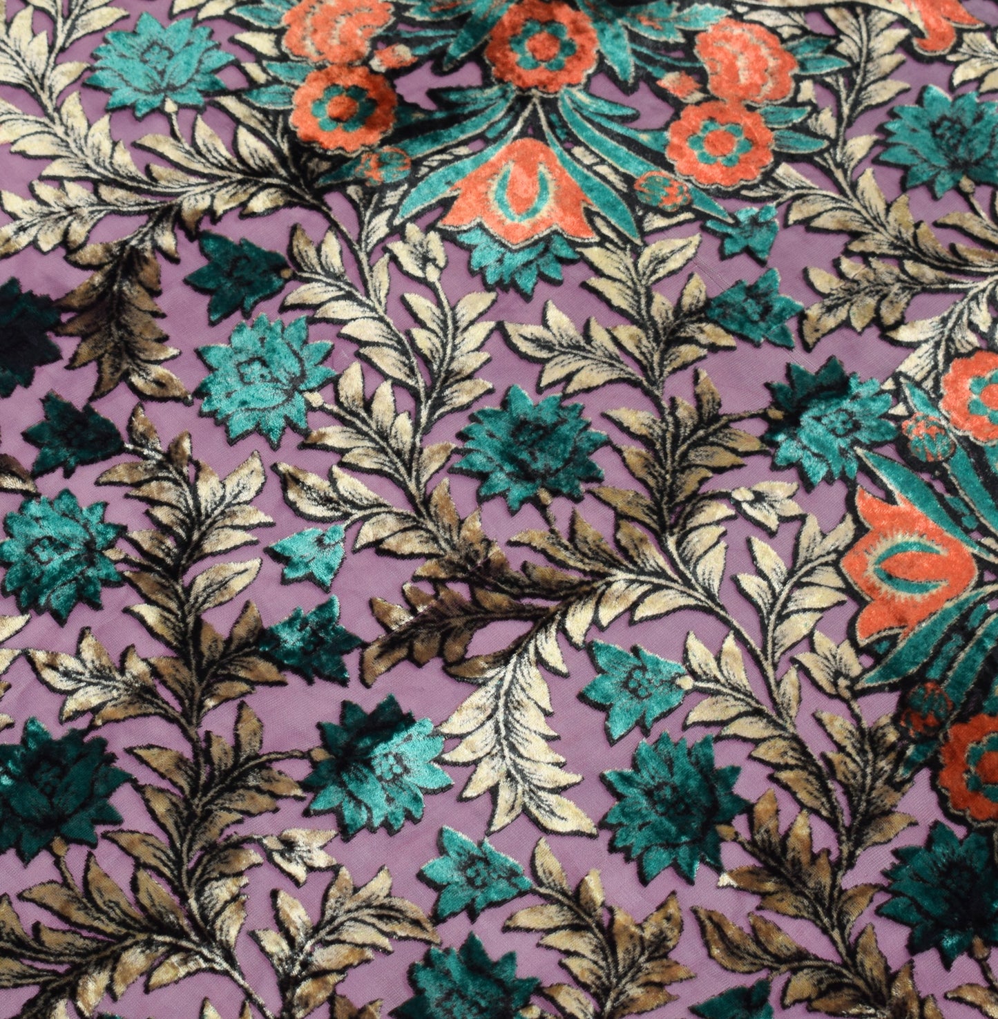 Sushila Vintage Brasso Velvet Dupatta Purple Floral Woven Soft Indian Long Stole