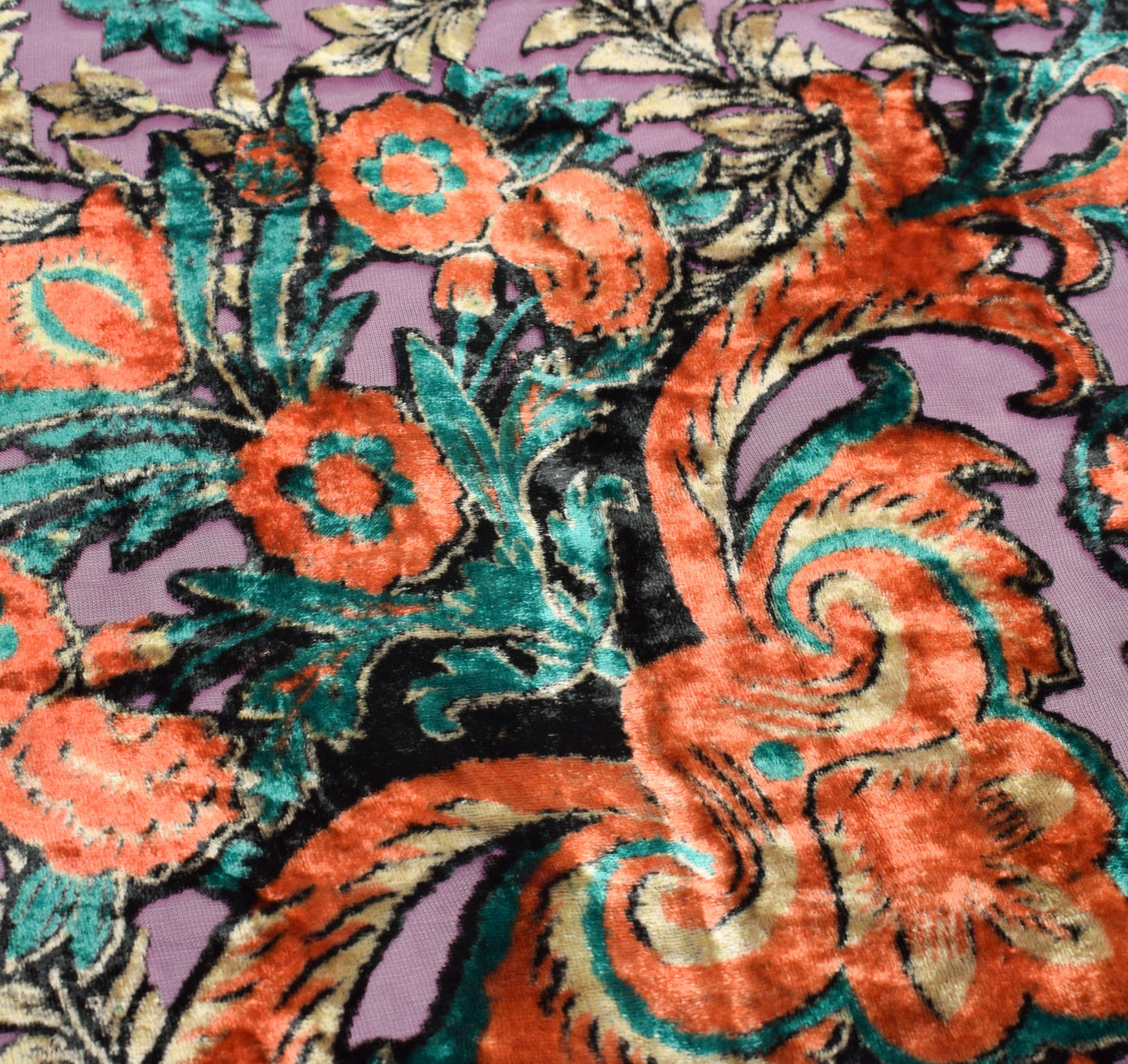Sushila Vintage Brasso Velvet Dupatta Purple Floral Woven Soft Indian Long Stole