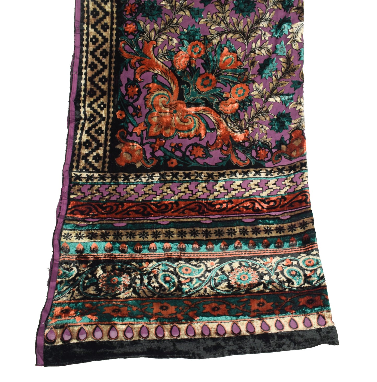 Sushila Vintage Brasso Velvet Dupatta Purple Floral Woven Soft Indian Long Stole