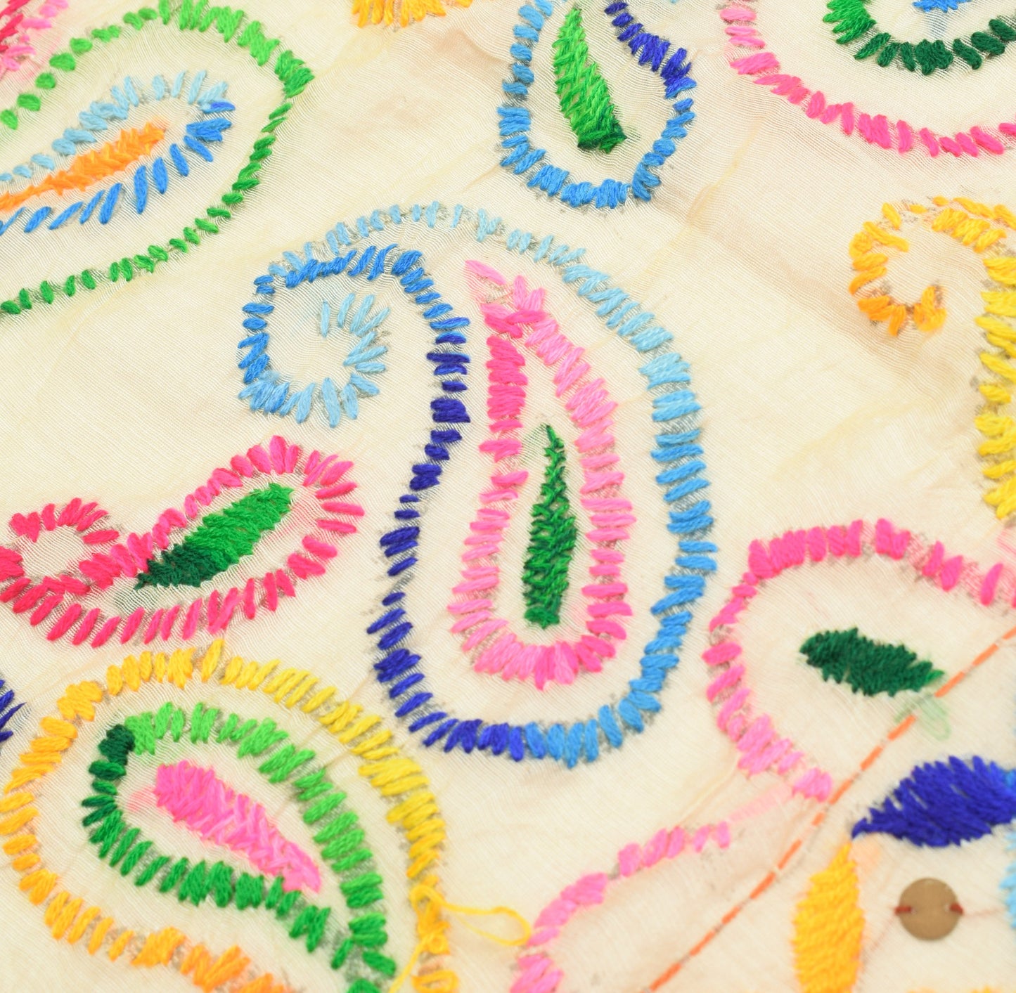 Sushila Vintage Cream Heavy Dupatta Art Silk Handmade Traditional OOAK Stole