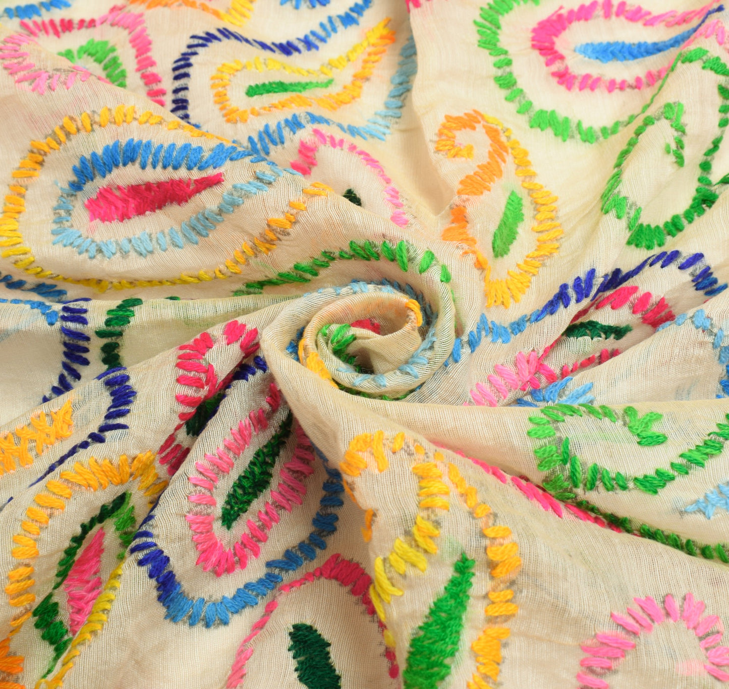 Sushila Vintage Cream Heavy Dupatta Art Silk Handmade Traditional OOAK Stole