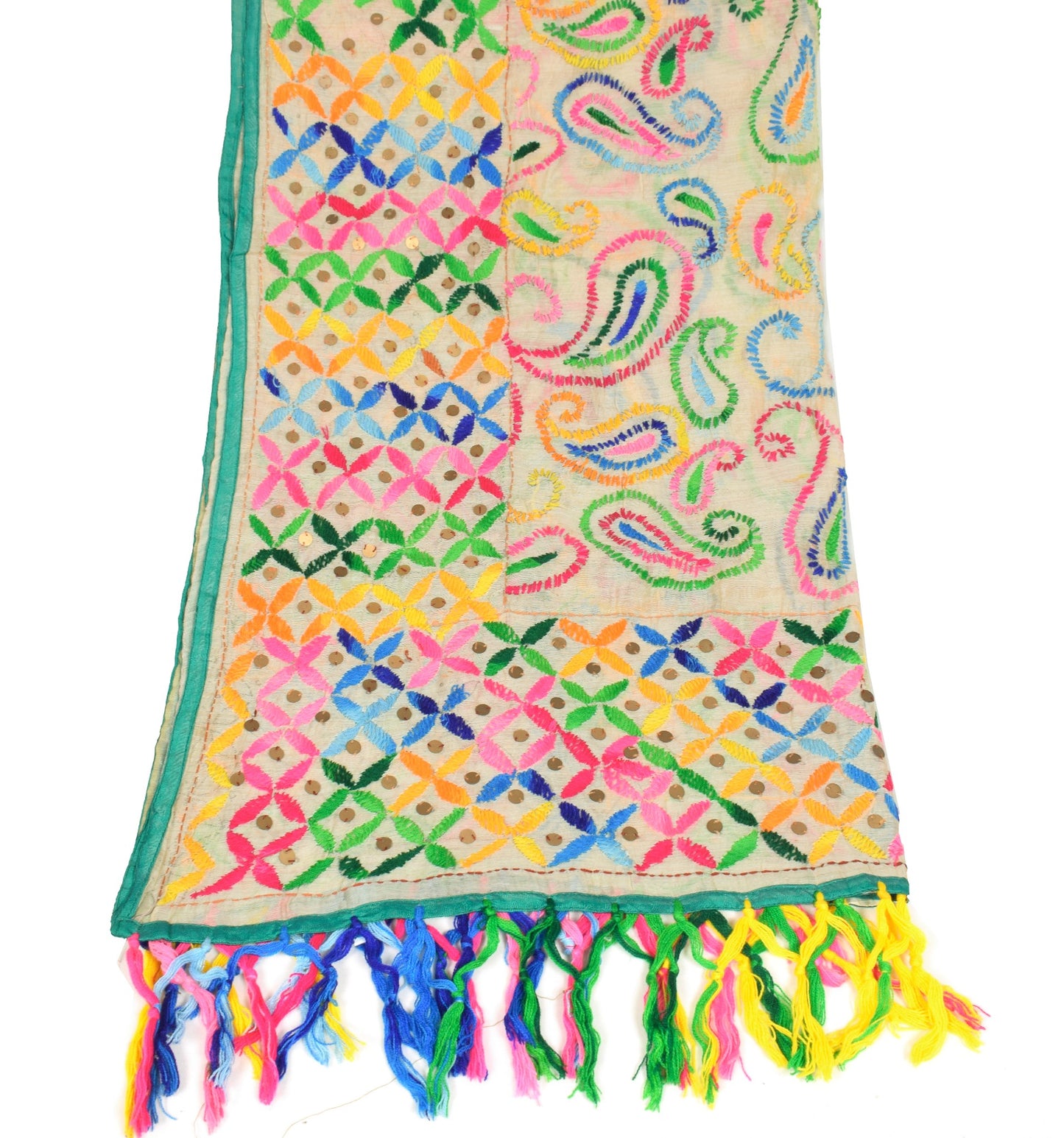 Sushila Vintage Cream Heavy Dupatta Art Silk Handmade Traditional OOAK Stole