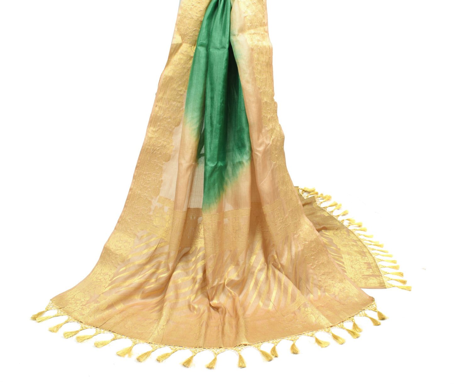 Sushila Vintage Green Brown Dupatta Pure Tussar Silk Zari Woven Long Stole Wrap